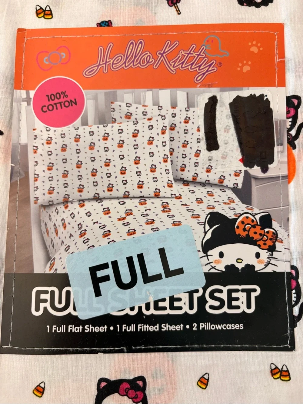 Hello Kitty Halloween Full Size Sheet Set Black Cat 100% Cotton Sario New